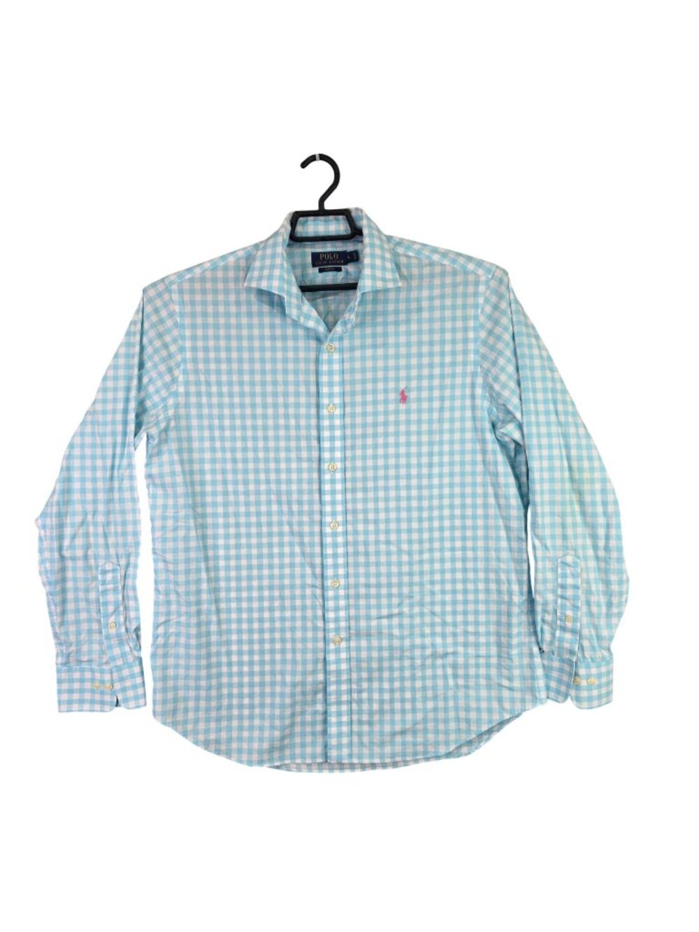Mens Polo Ralph Lauren Non-Iron Blue White Gingham Check Button Up Shirt Size L